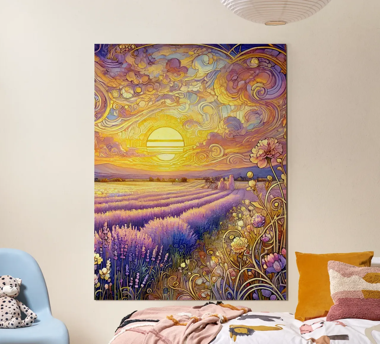 Lavendel in de zonsondergang poster van Art-Nouveau-Dsg