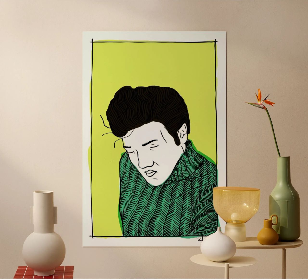 Elvis Yellow poster by Linda van Bruggen