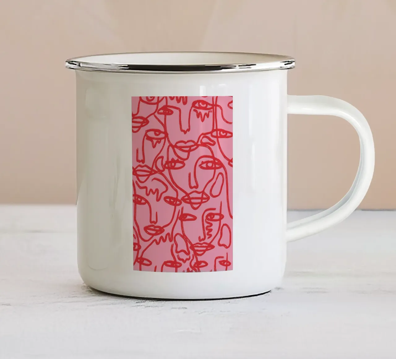Blushing Faces: Red & Pink emaille mok van ni-ja artboutique