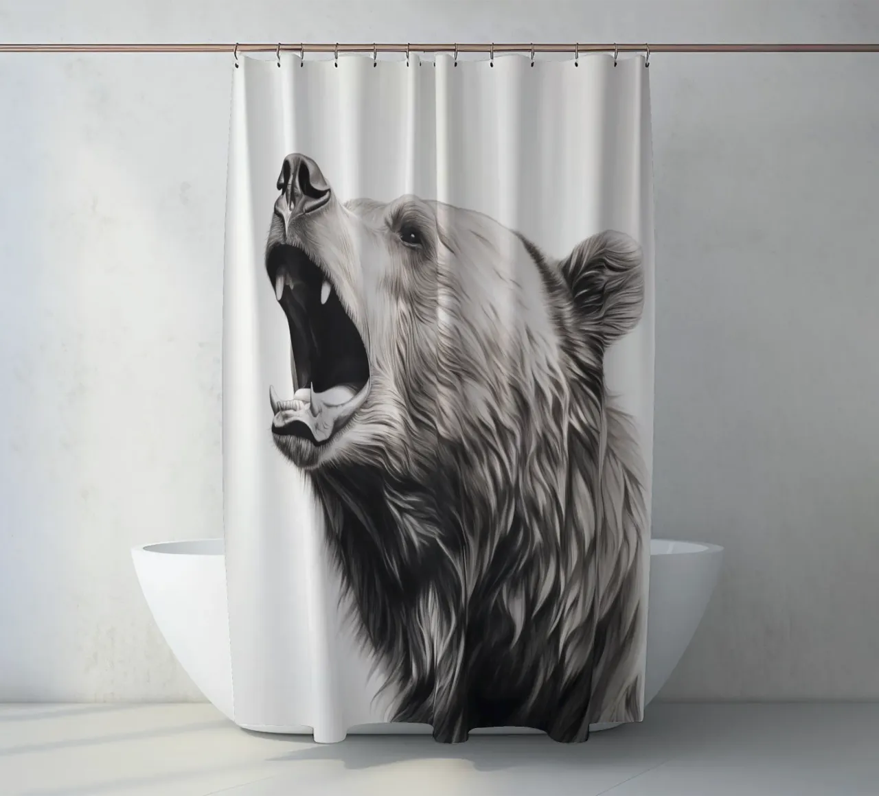 Powerful bear drawing shower curtain by Carinaprint