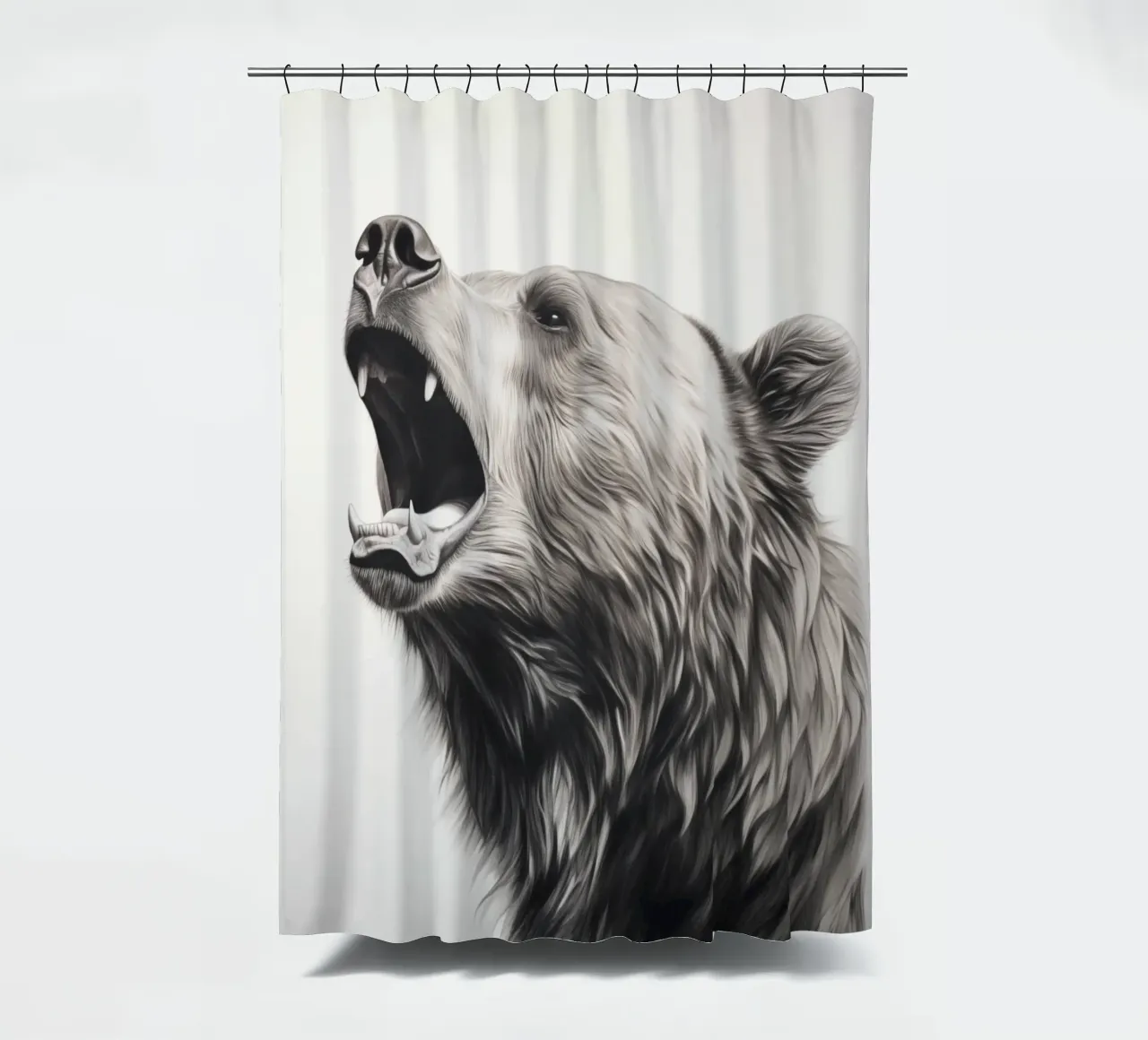 Powerful bear drawing shower curtain by Carinaprint
