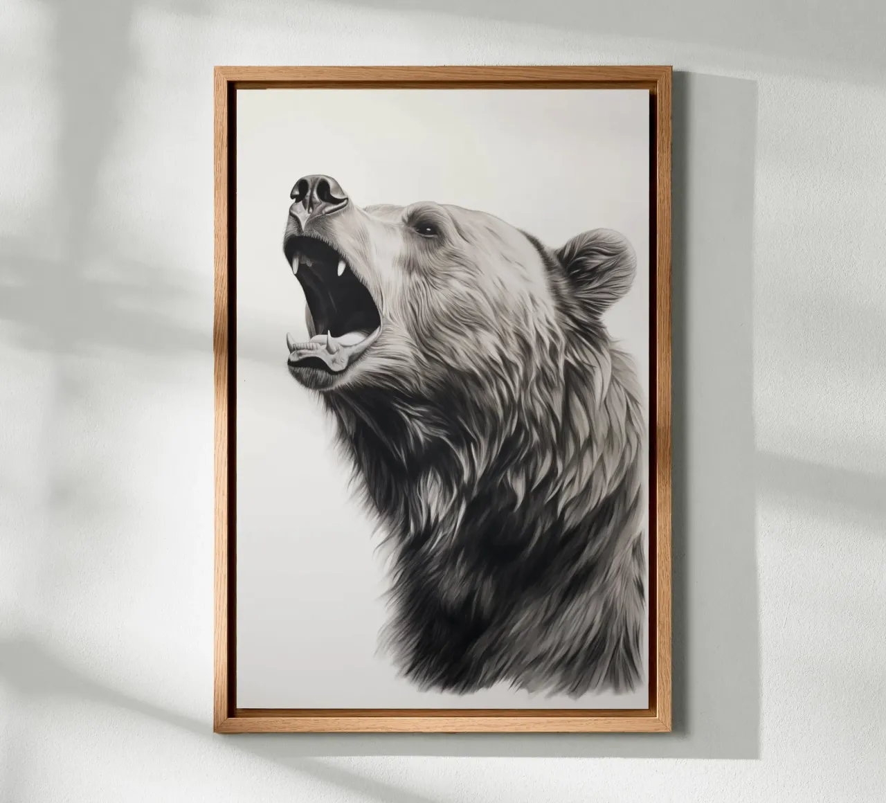 Powerful bear drawing canvas with Floater frame by Carinaprint