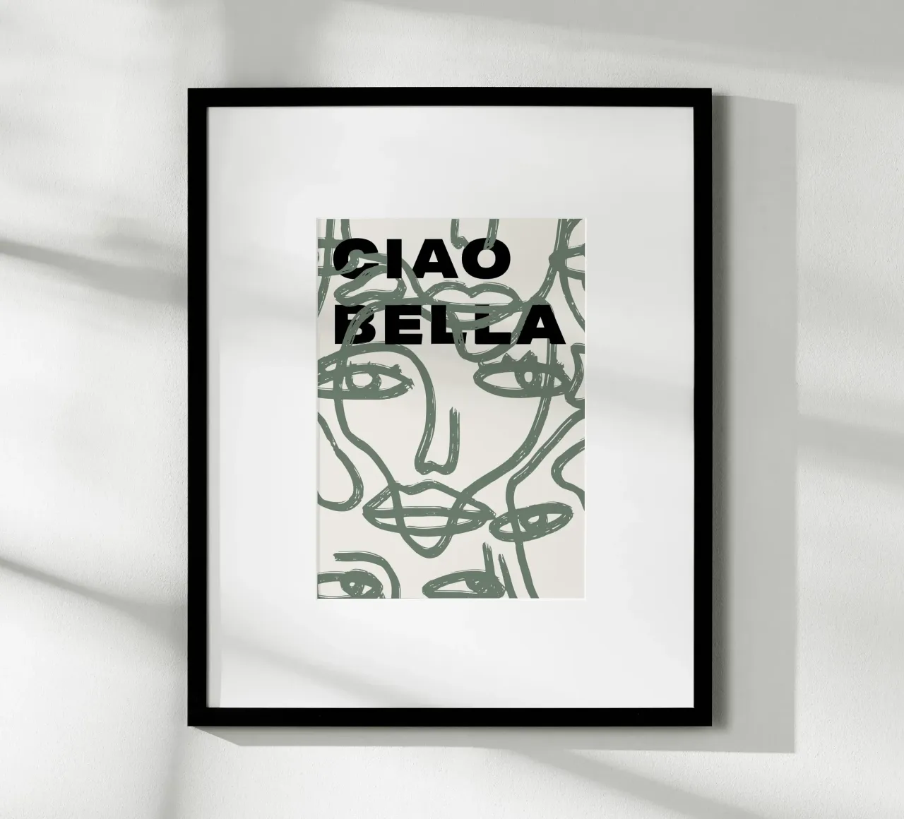 Ciao Bella - Faces Turn Green Poster mit Holzrahmen von ni-ja artboutique