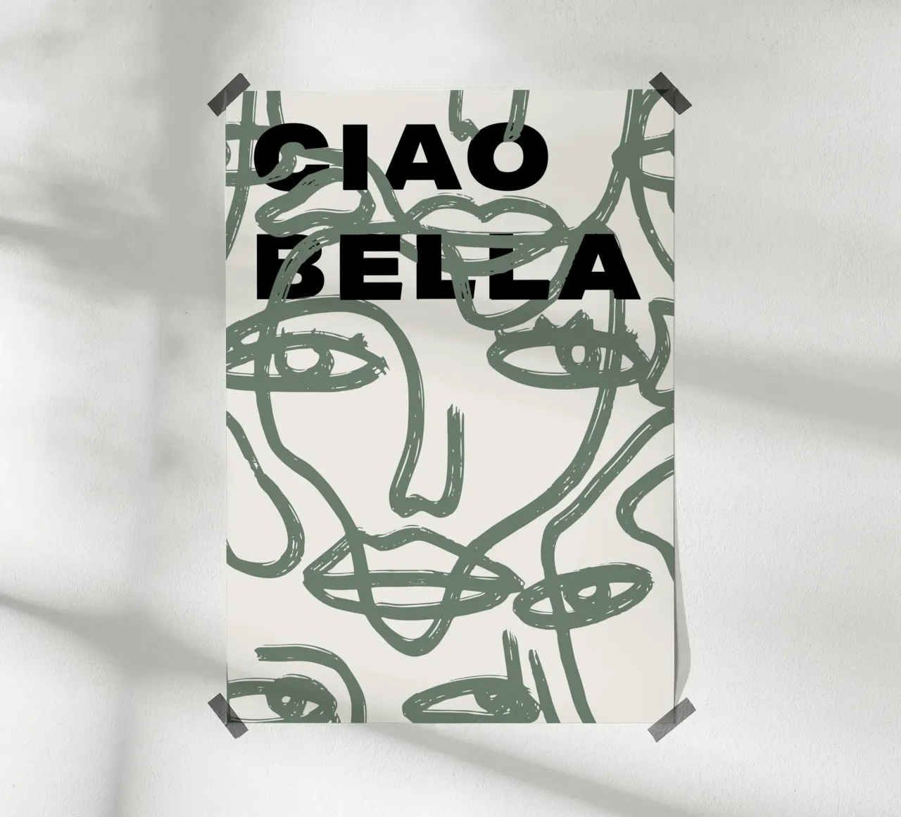 Ciao Bella - Faces Turn Green Poster mit Holzrahmen von ni-ja artboutique