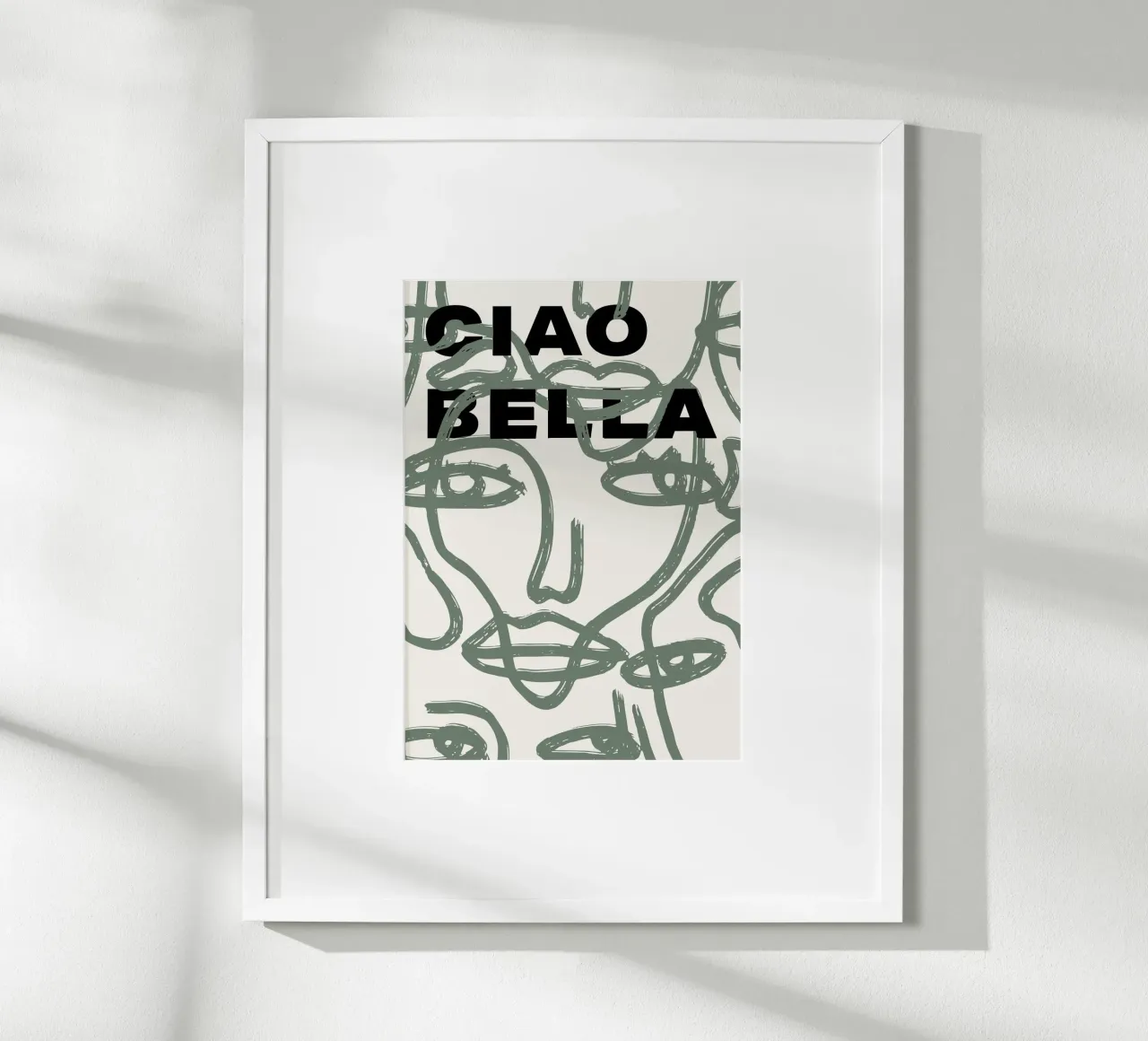 Ciao Bella - Faces Turn Green Poster mit Holzrahmen von ni-ja artboutique