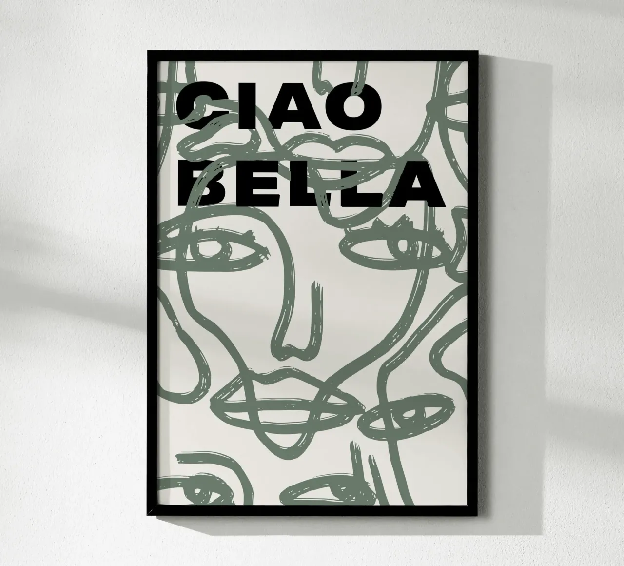 Ciao Bella - Faces Turn Green Poster mit Holzrahmen von ni-ja artboutique