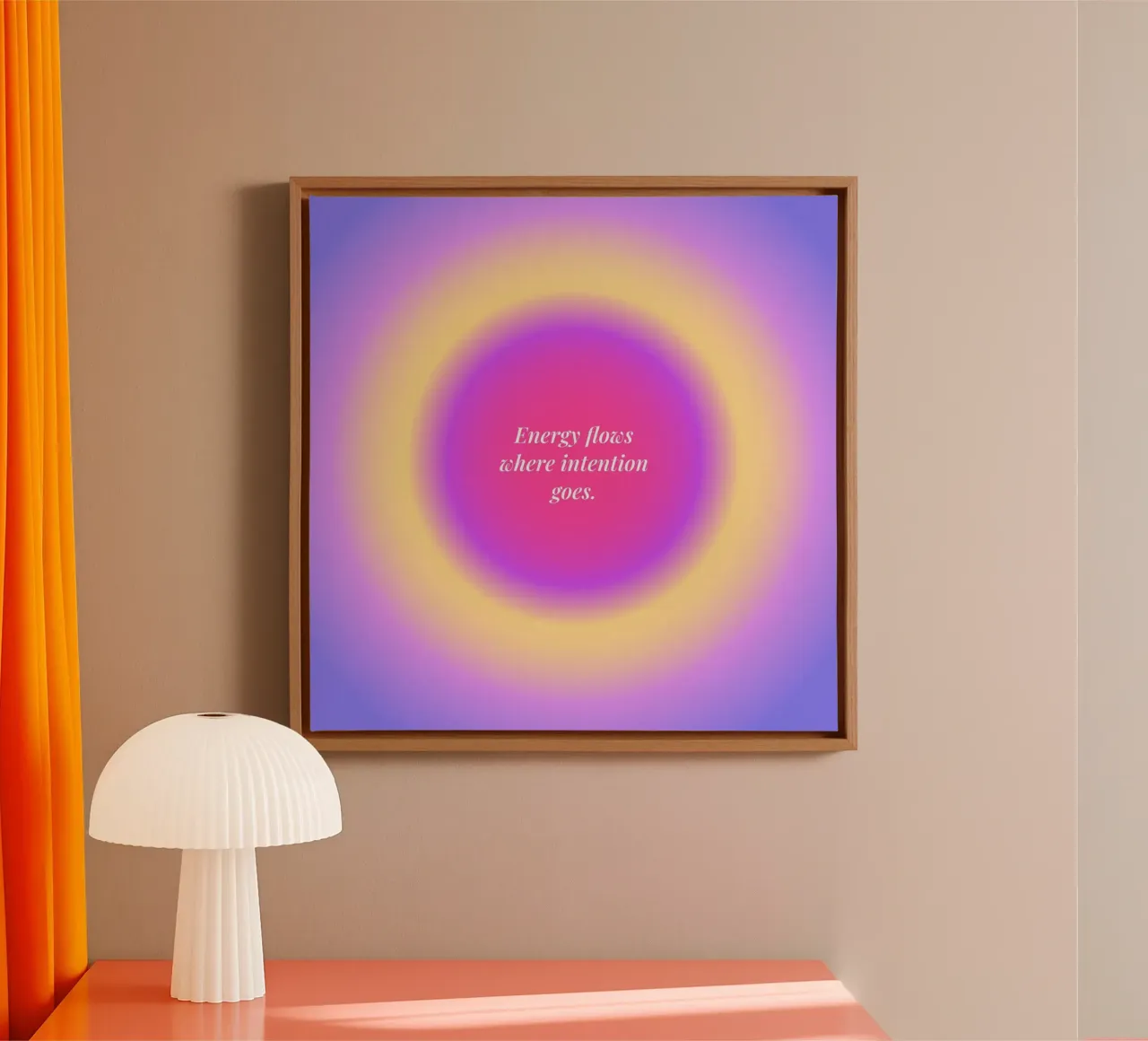 Energy flows where intention goes quote aura canvas with Floater frame by Paigaam Studio