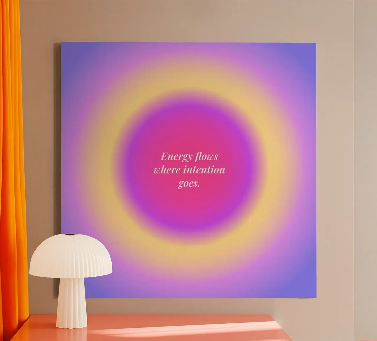 Energy flows where intention goes quote aura canvas with Floater frame by Paigaam Studio