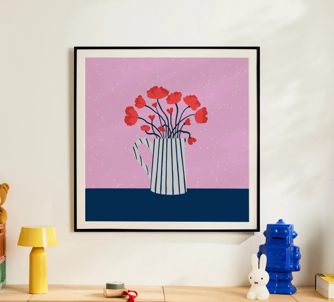 Papaveri rosa e blu poster con telaio in alluminio da Wackapacka
