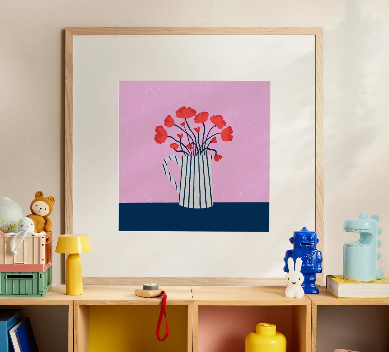 Papaveri rosa e blu poster con telaio in alluminio da Wackapacka