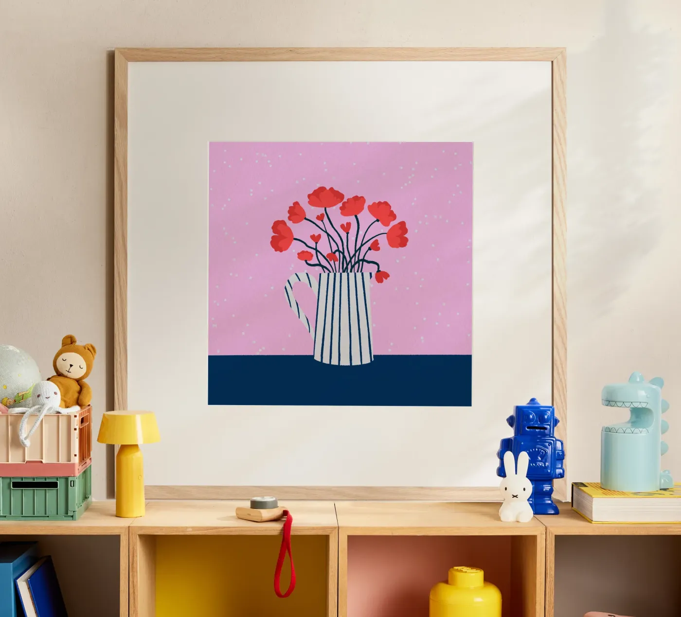 Klaprozen - roze en blauw poster van Wackapacka