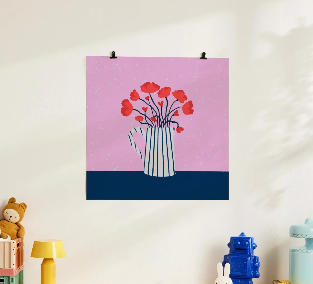 Papaveri rosa e blu poster con telaio in alluminio da Wackapacka