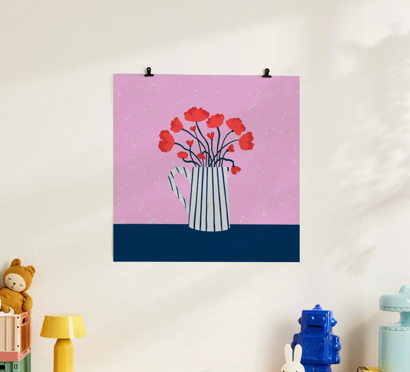 Klaprozen - roze en blauw poster van Wackapacka