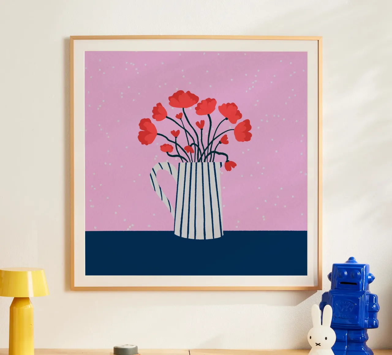 Papaveri rosa e blu poster con telaio in alluminio da Wackapacka