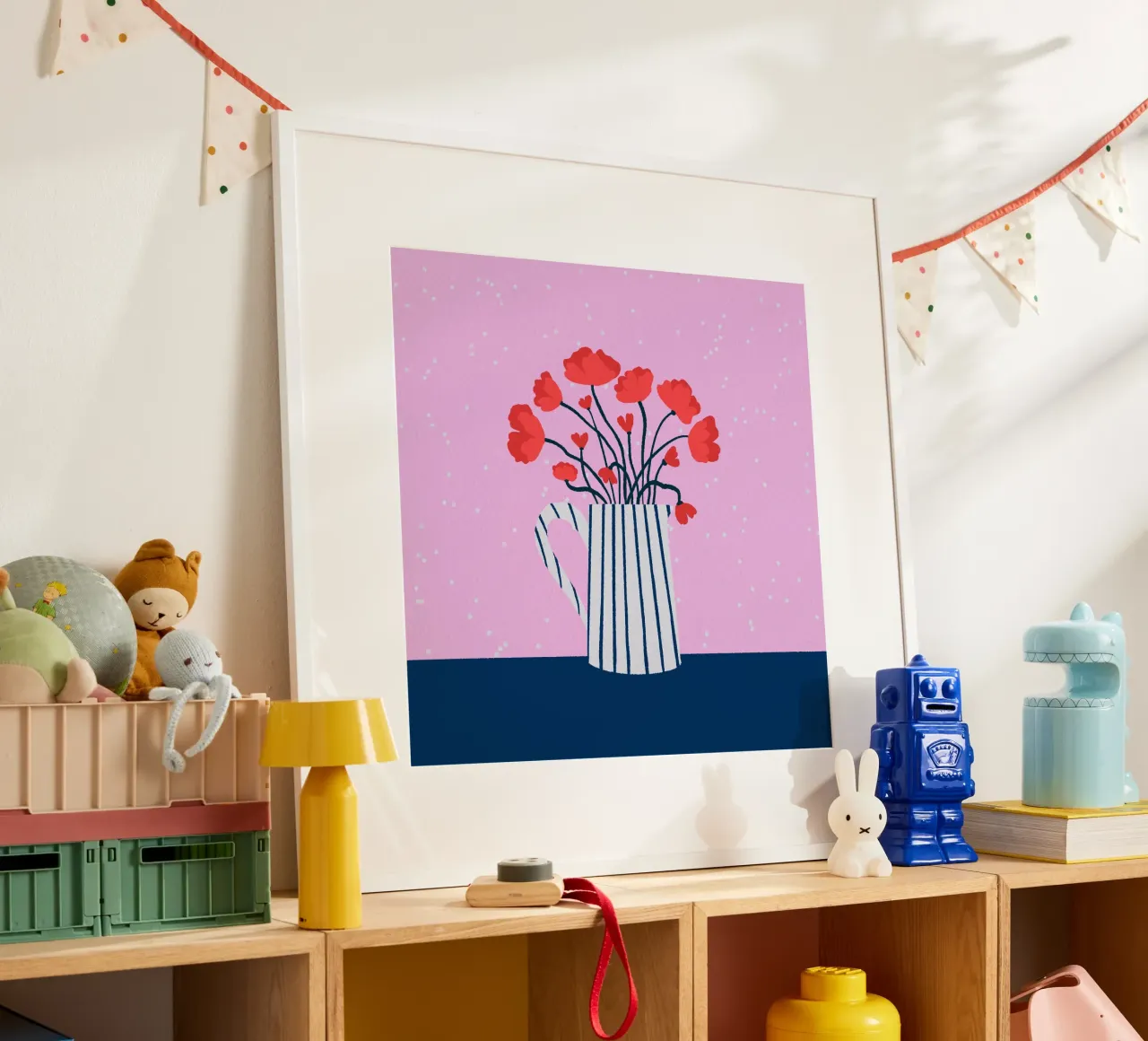 Papaveri rosa e blu poster con telaio in alluminio da Wackapacka