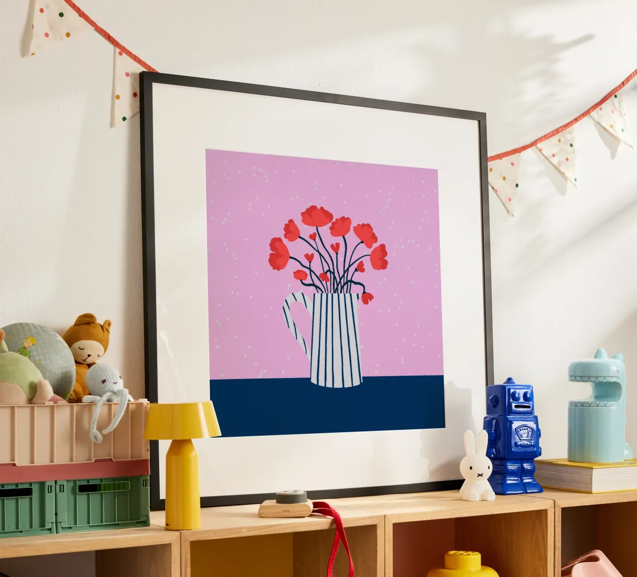 Papaveri rosa e blu poster con telaio in alluminio da Wackapacka