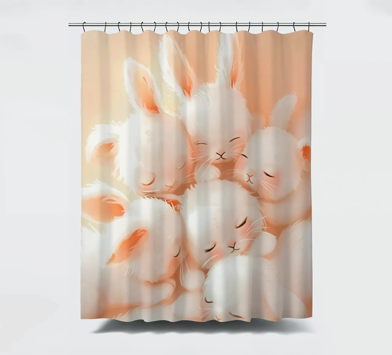 Cuddly bunny shower curtain by Carinaprint