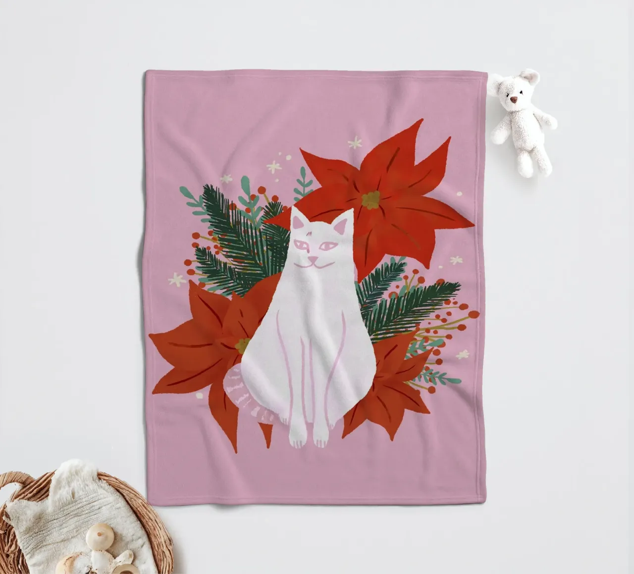 Gatto di Natale - rosa coperta in pile da Wackapacka