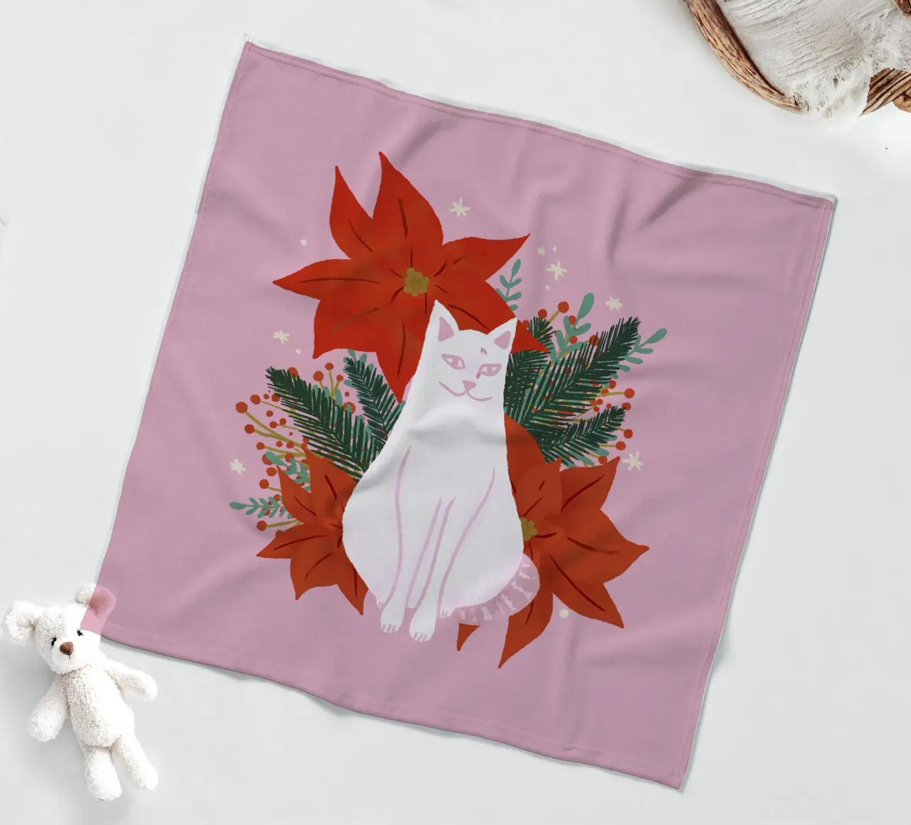 Gatto di Natale - rosa coperta in pile da Wackapacka