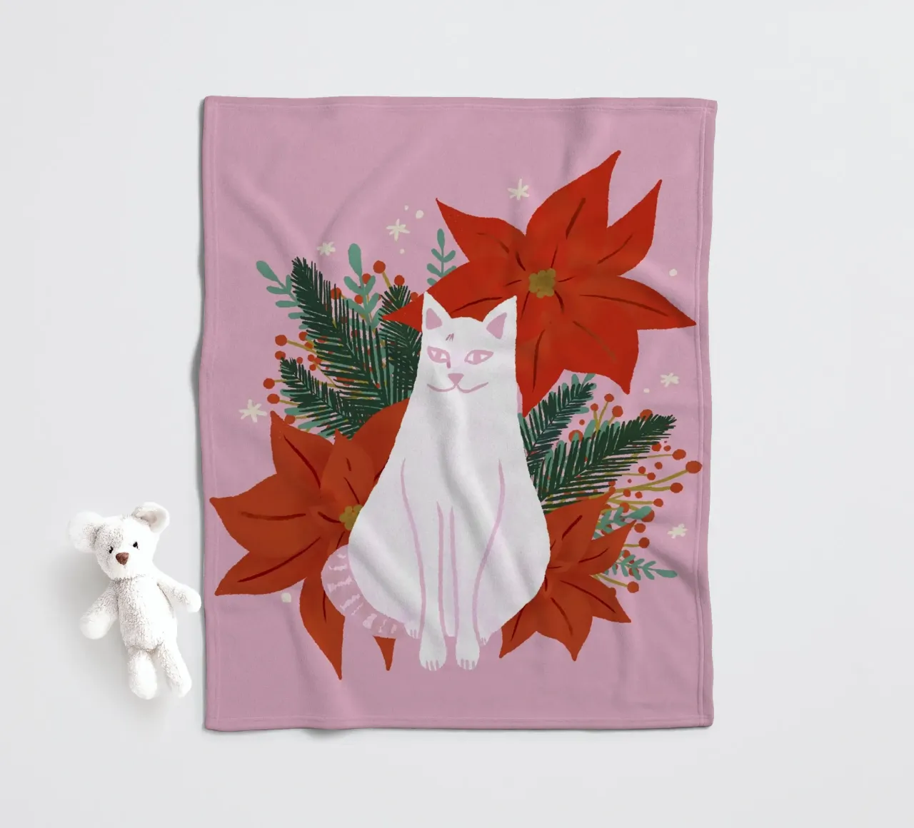 Gatto di Natale - rosa coperta in pile da Wackapacka