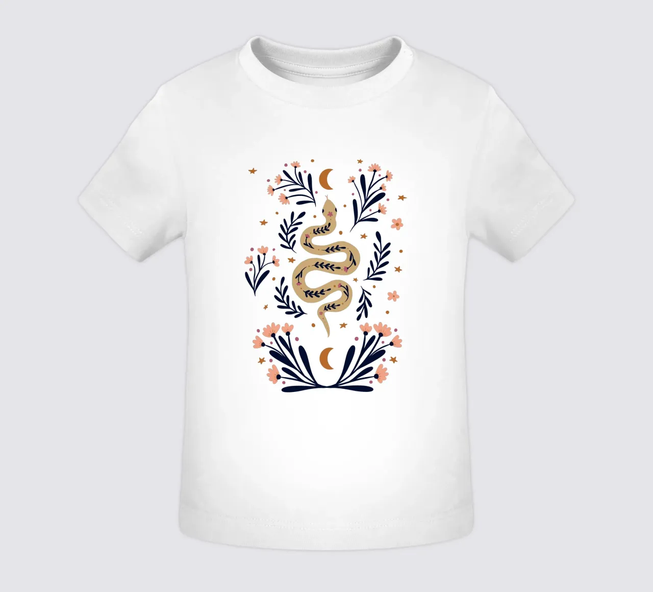 Serpente e fiori - beige e indaco maglietta neonato da Wackapacka