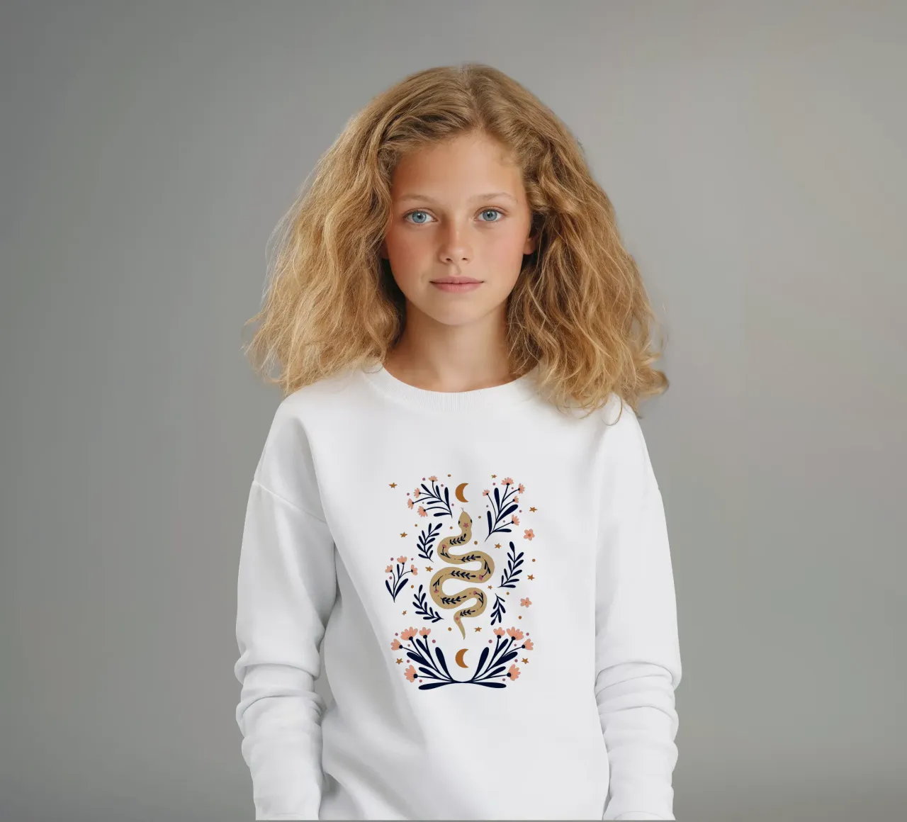 Serpente e fiori - beige e indaco felpa bambino da Wackapacka