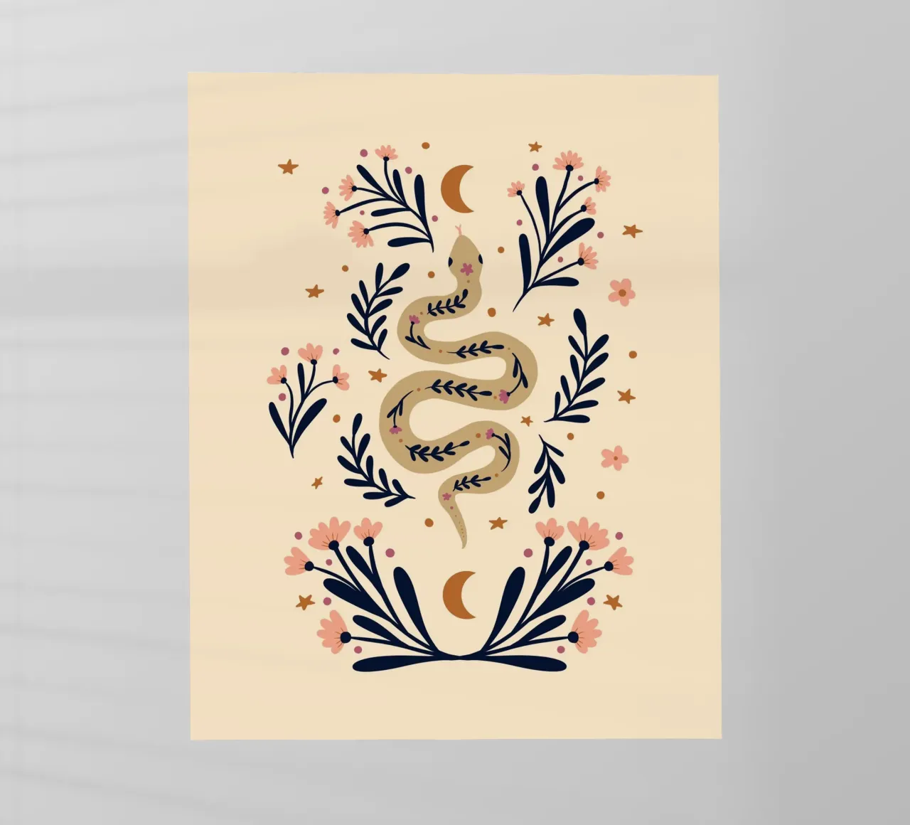 Serpente e fiori - beige e indaco pellicola backlit da Wackapacka