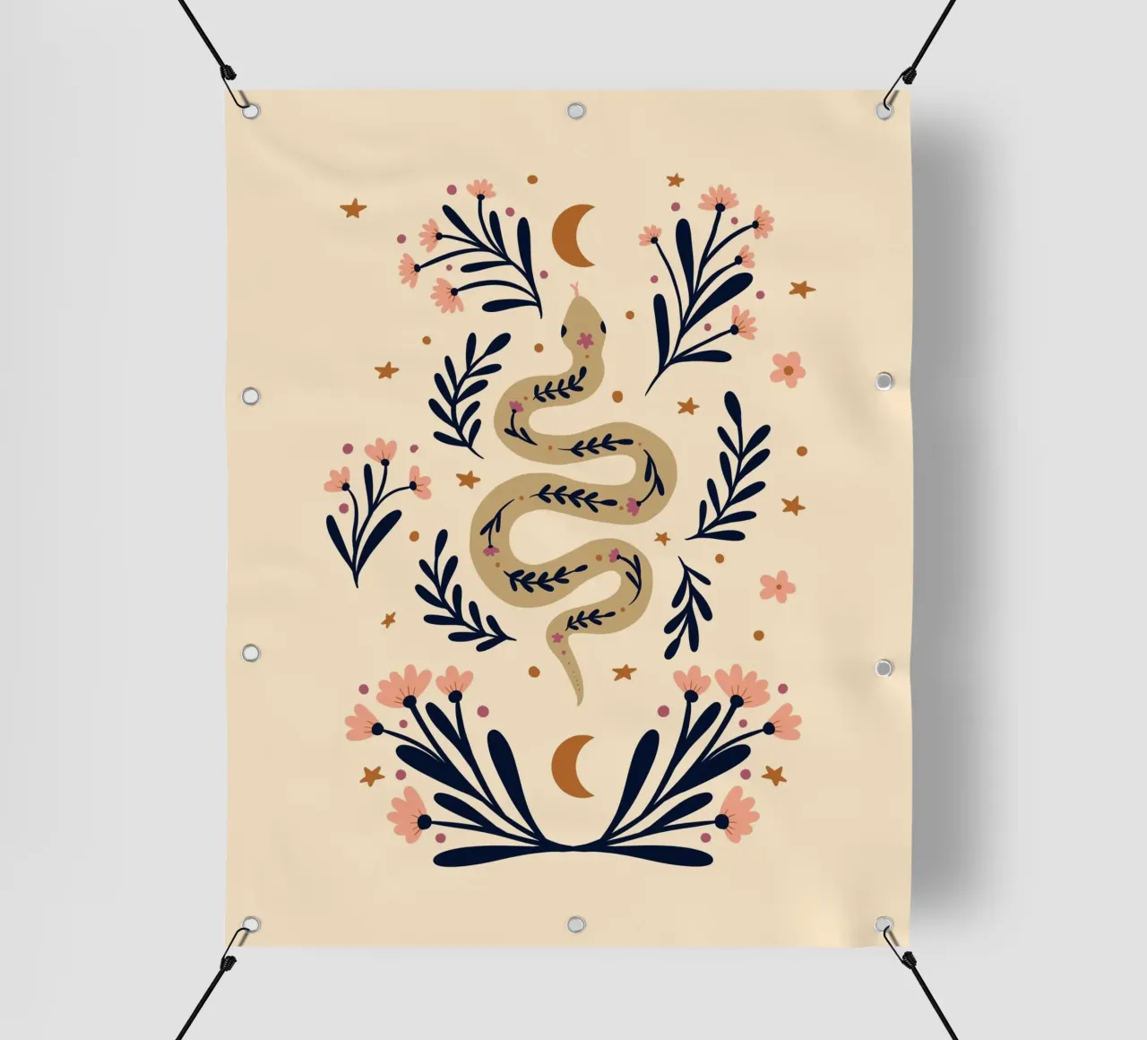 Serpente e fiori - beige e indaco telo in pvc da Wackapacka