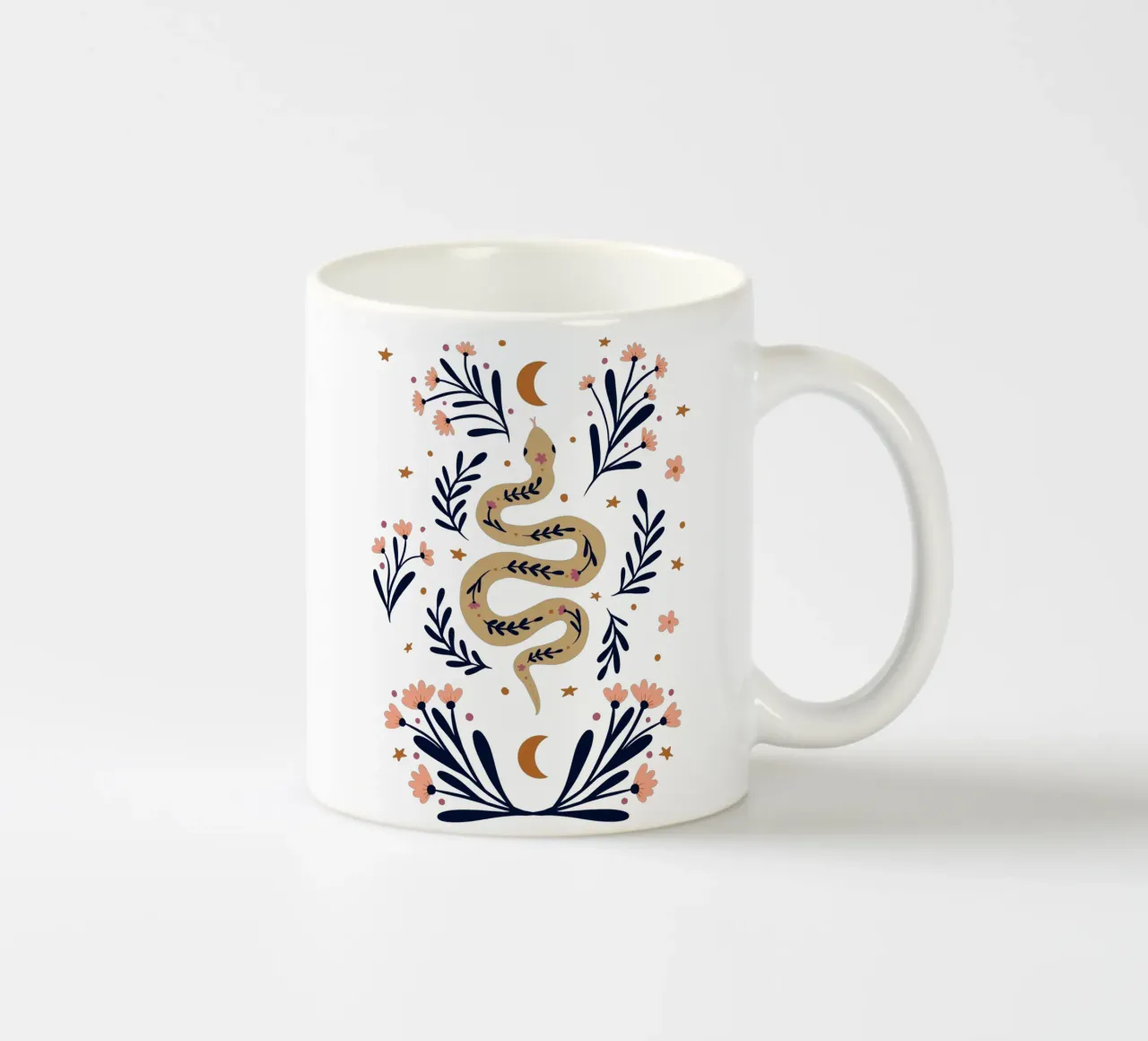 Serpente e fiori - beige e indaco tazza in ceramica da Wackapacka