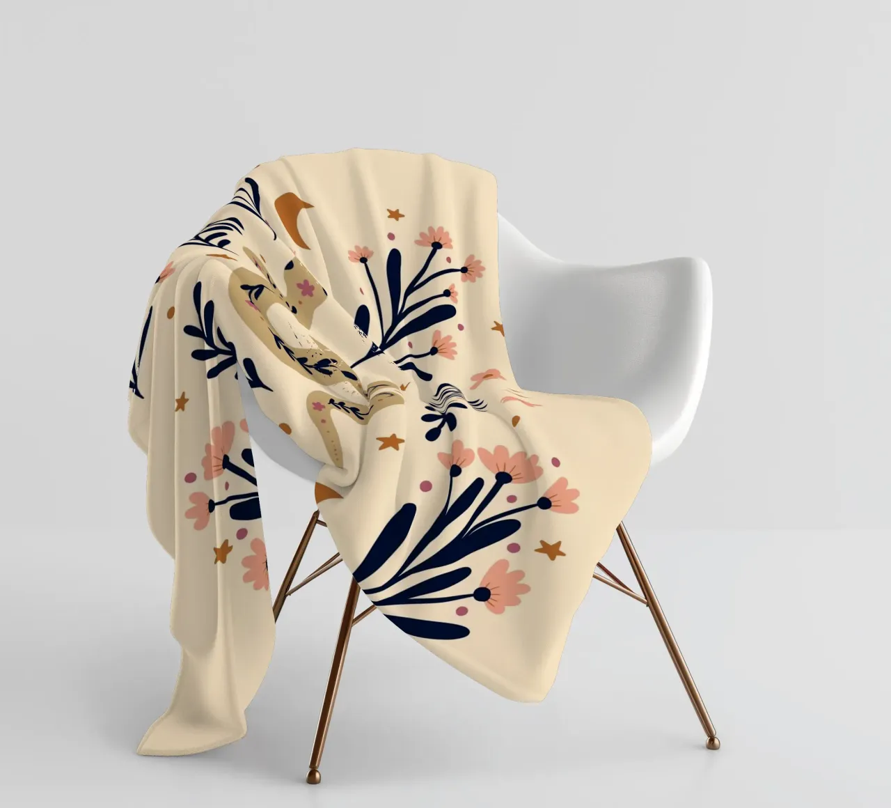Serpente e fiori - beige e indaco coperta in pile da Wackapacka