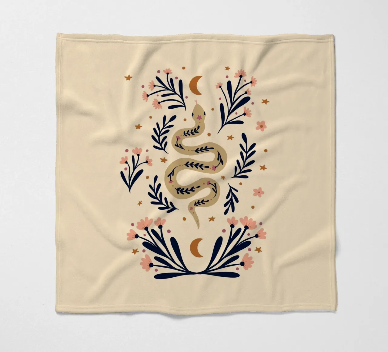 Serpente e fiori - beige e indaco coperta in pile da Wackapacka