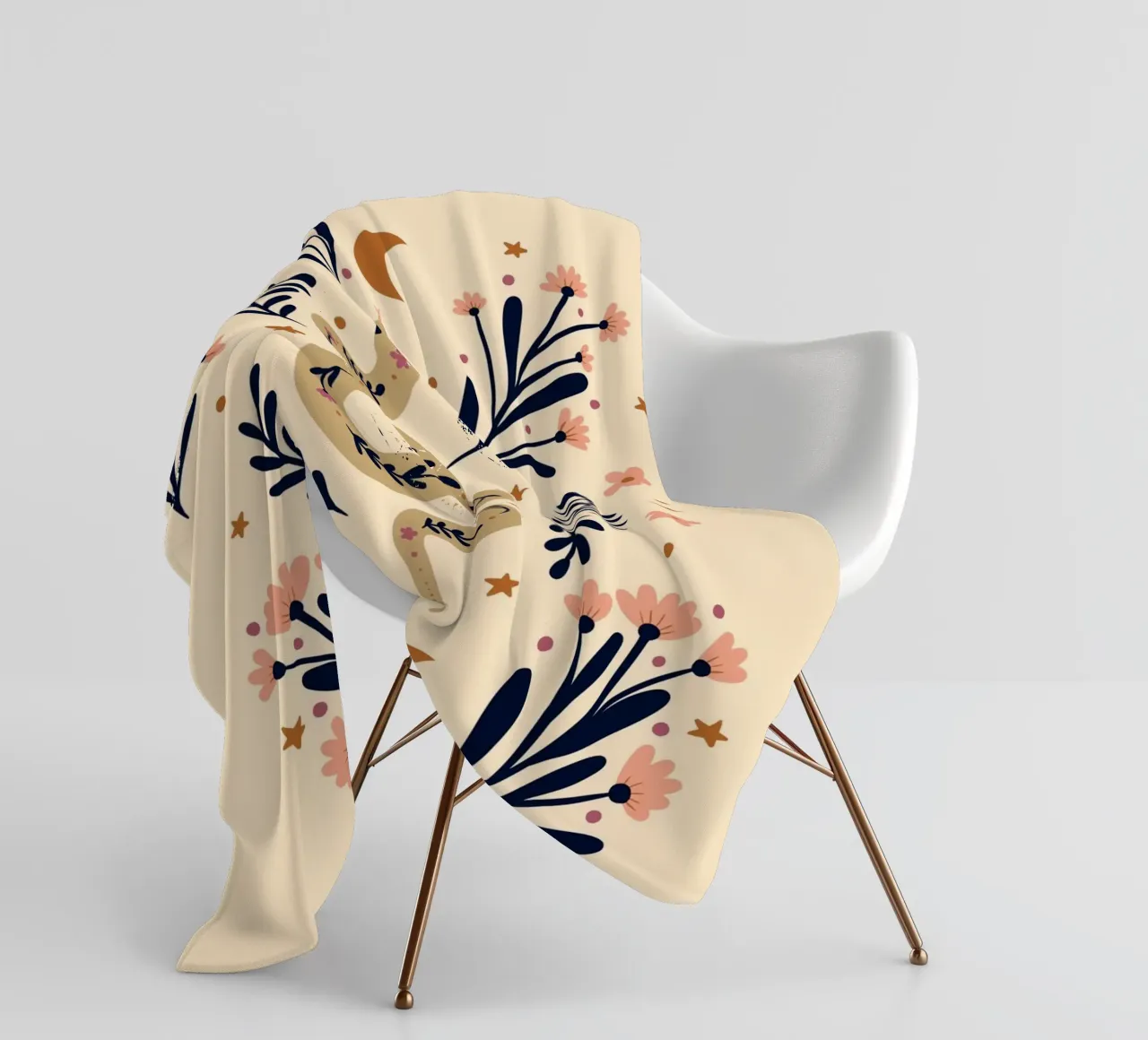 Serpente e fiori - beige e indaco coperta in pile da Wackapacka