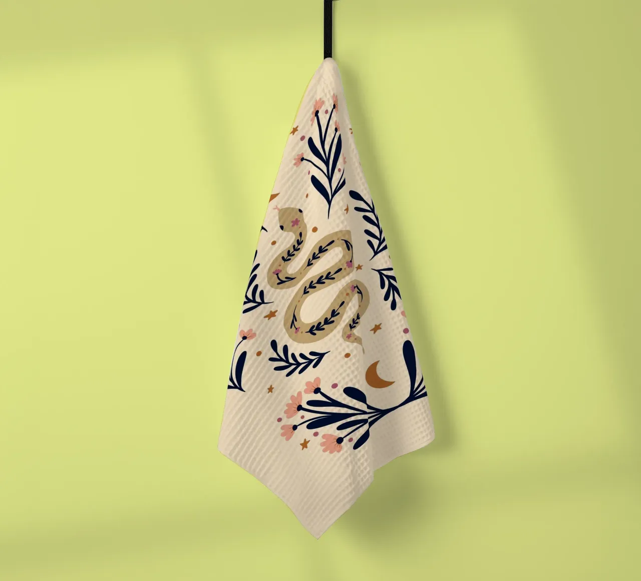 Serpente e fiori - beige e indaco canovaccio da cucina da Wackapacka