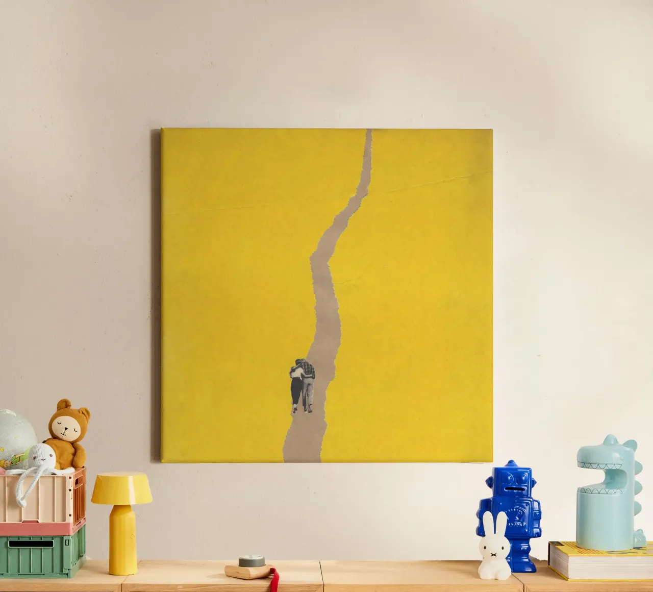 Couple torn path canvas with Floater frame by Carlos Quitério