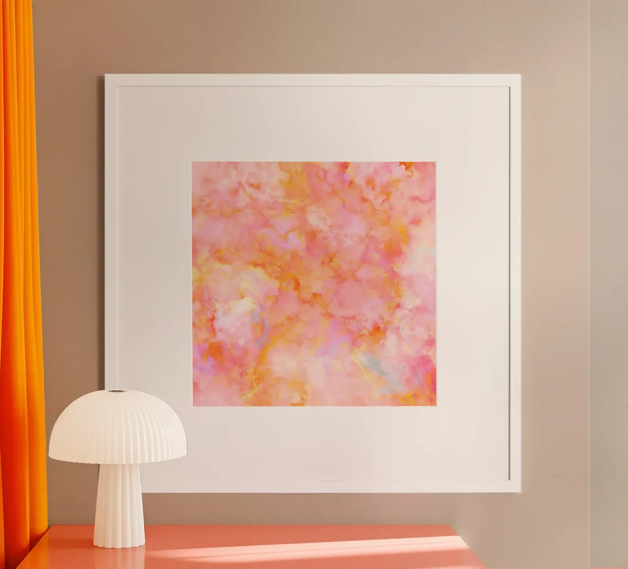 Sunny Candy Marble - Pastelli rosa e pesca poster con telaio in plastica da Dominique Vari Abstract