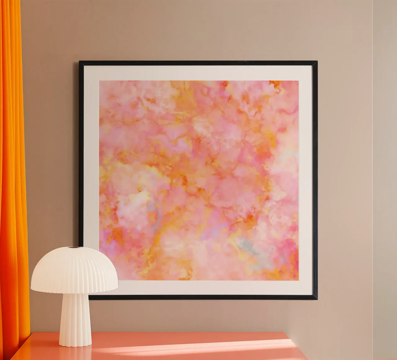 Sunny Candy Marble - Pastelli rosa e pesca poster con telaio in plastica da Dominique Vari Abstract