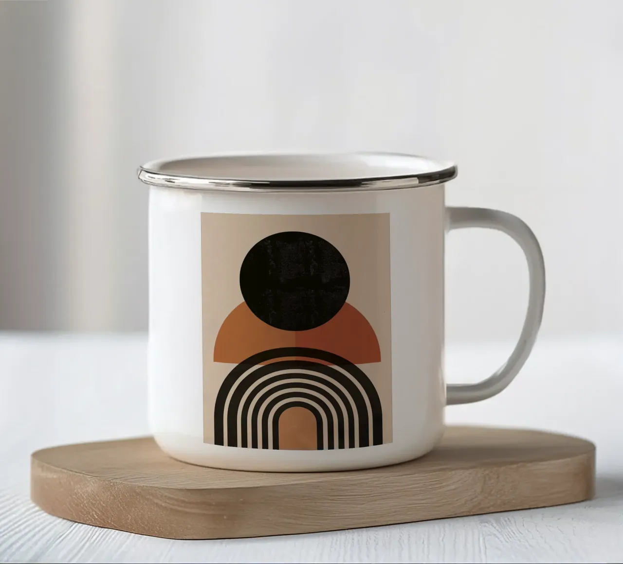 Modern semi-circular design enamel mug by Whole©