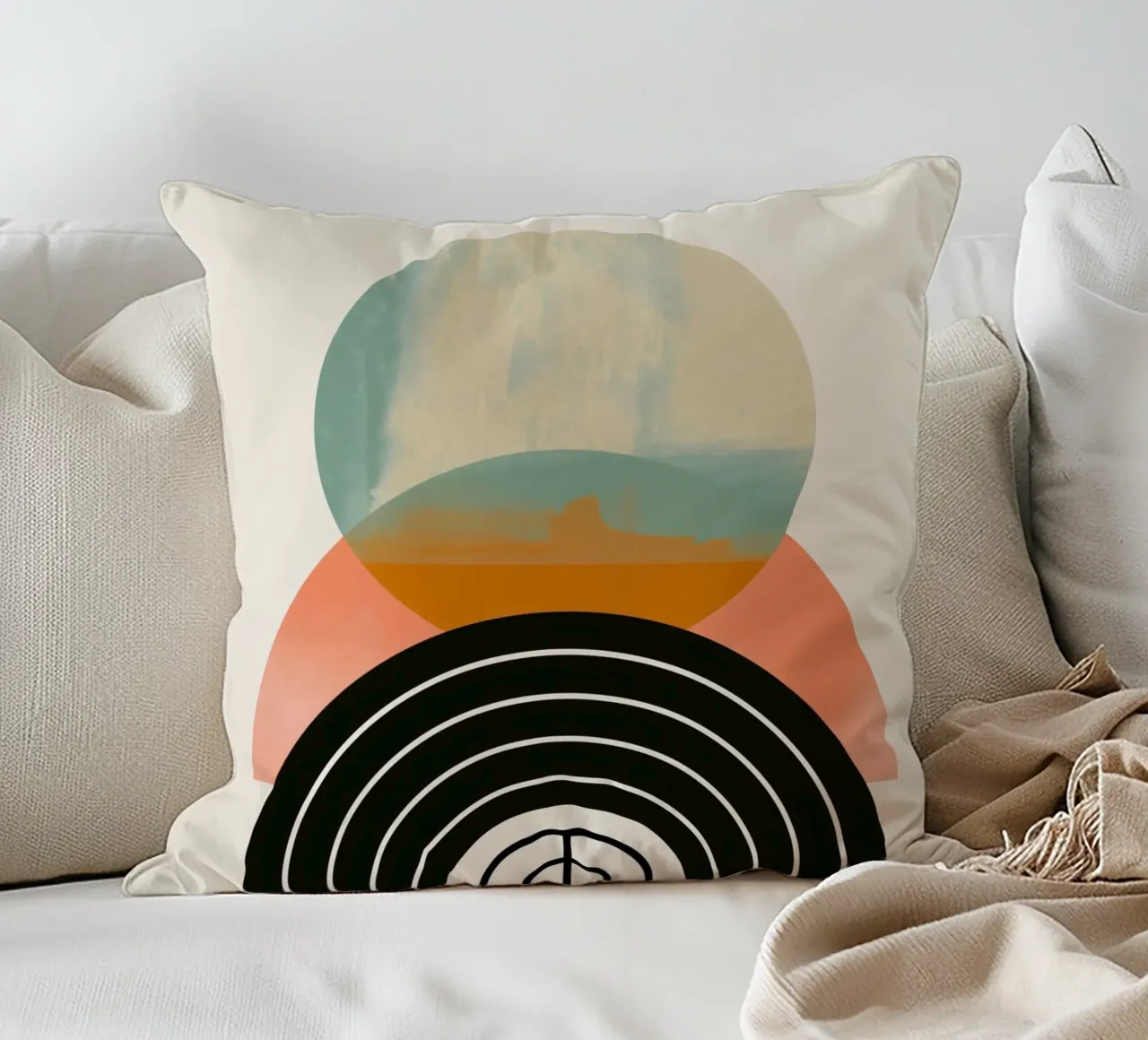 Geometric shapes in pastel decorative cushion by Whole©