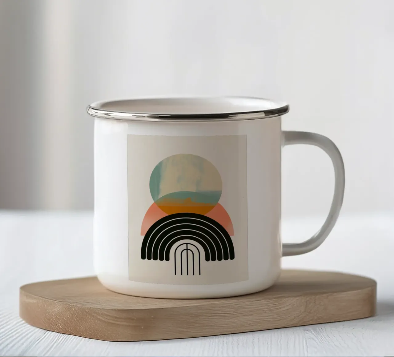 Geometrische vormen in pastel emaille mok van Whole©