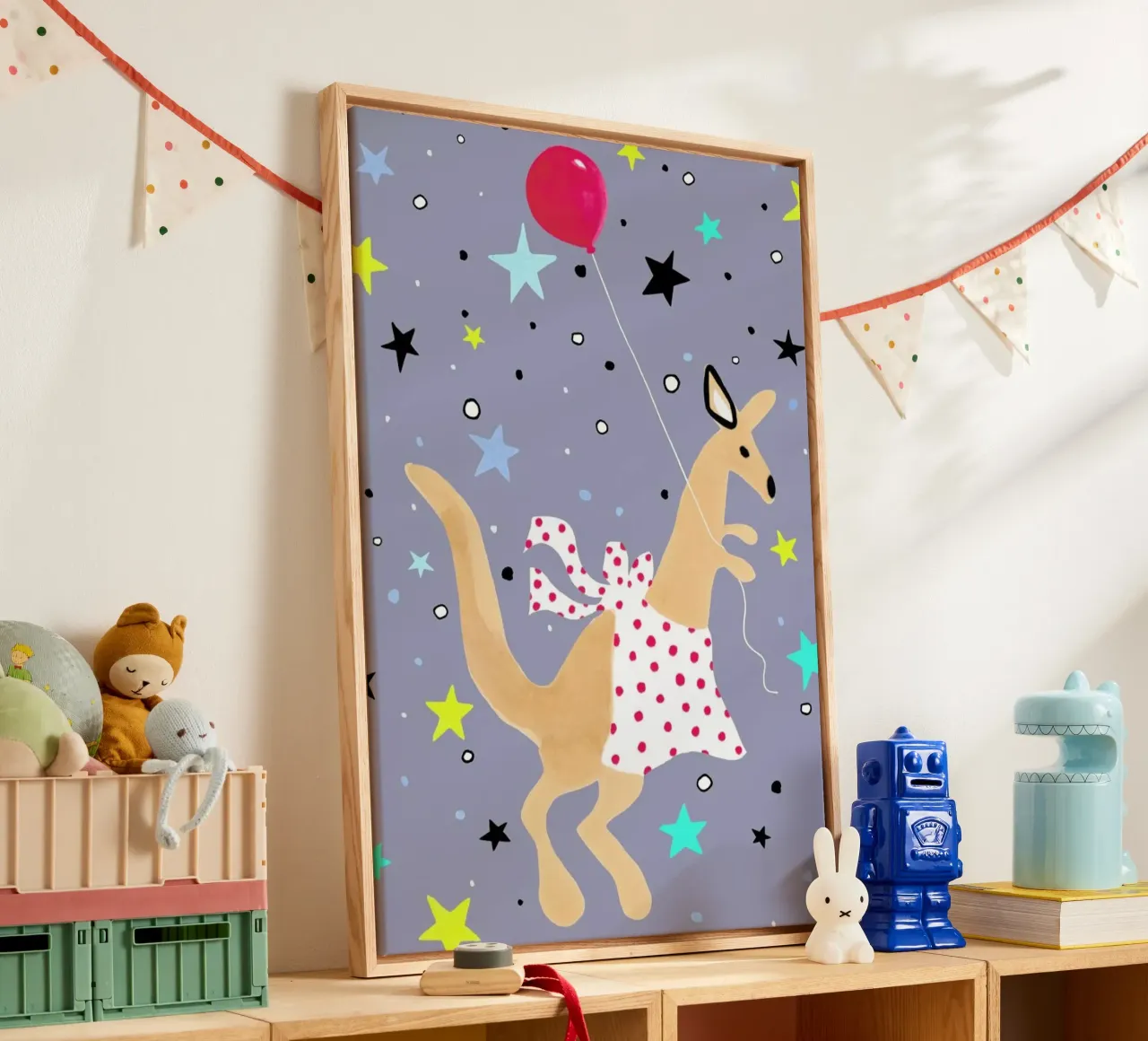 Känguru Leinwand mit Schattenfugenrahmen von Kera Till