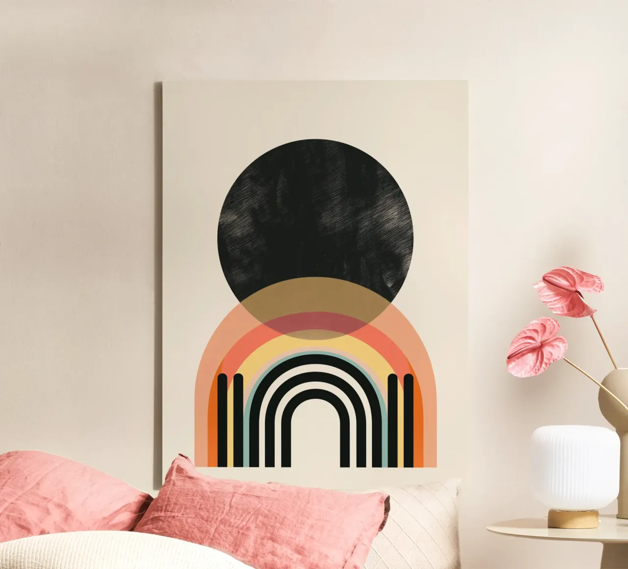 Geometric colours & arcs canvas with Floater frame by Whole©