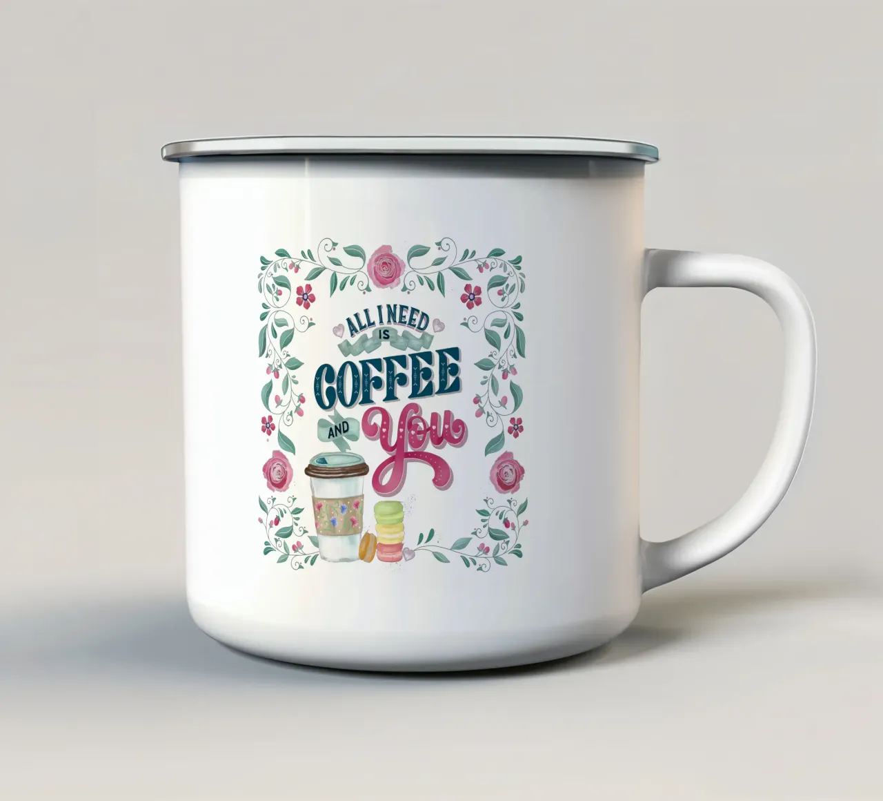 All I Need Is Coffee and You. Lustiger Kaffeespruch. tazza in smalto da CalliLetters