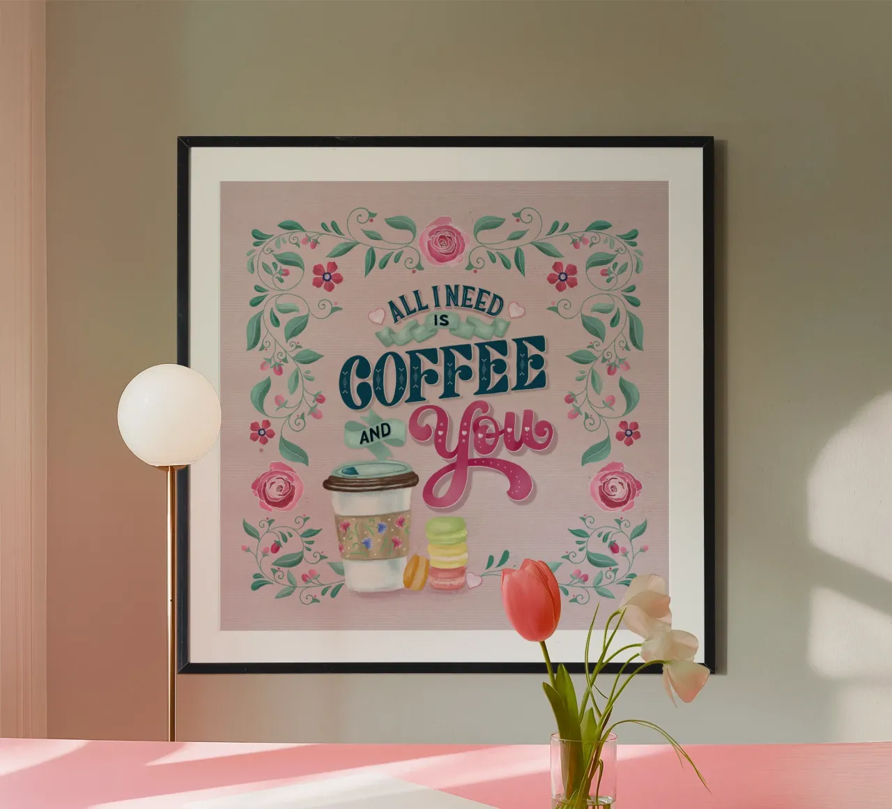 All I Need Is Coffee and You. Lustiger Kaffeespruch. carta hahnemühle da CalliLetters
