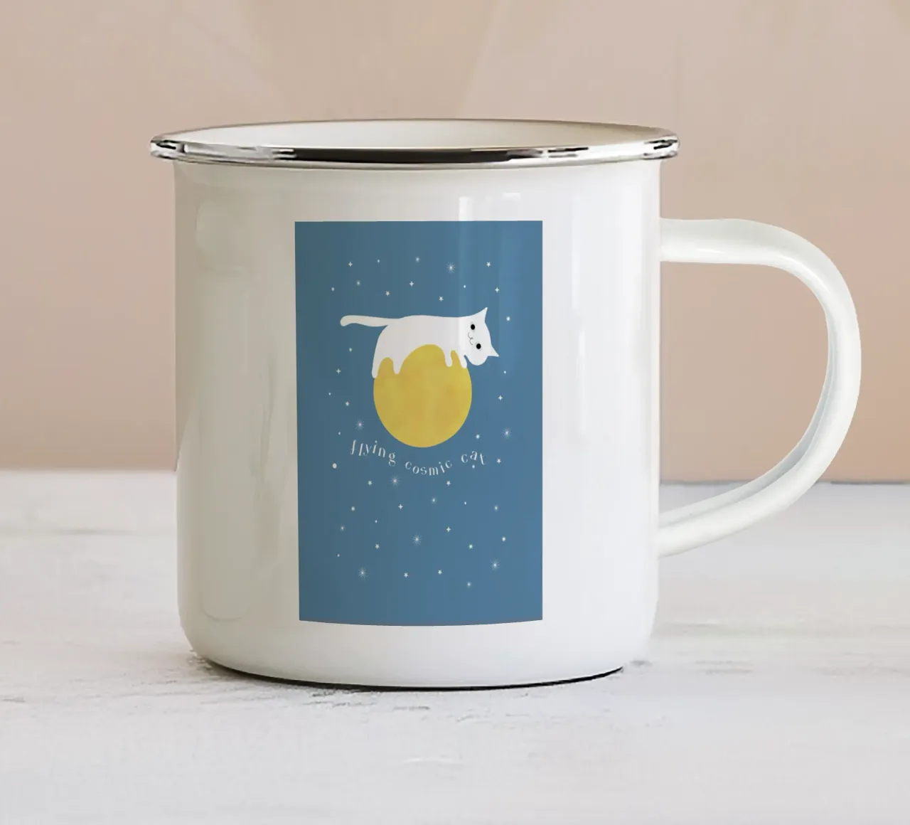Flying cosmic cat tazza in smalto da natural neutral