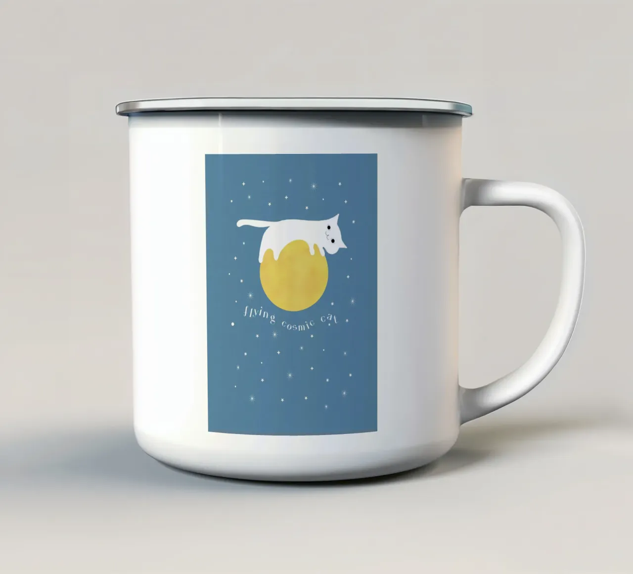 Flying cosmic cat tazza in smalto da natural neutral