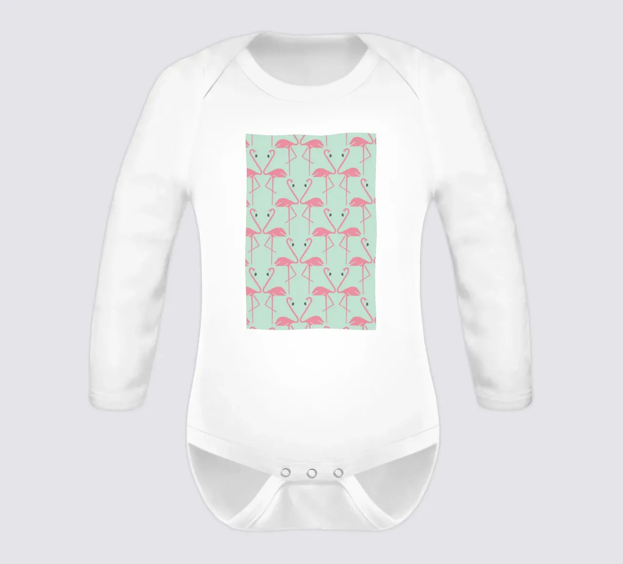 Pink Flamingos long-sleeve baby romper by Karin Bijlsma