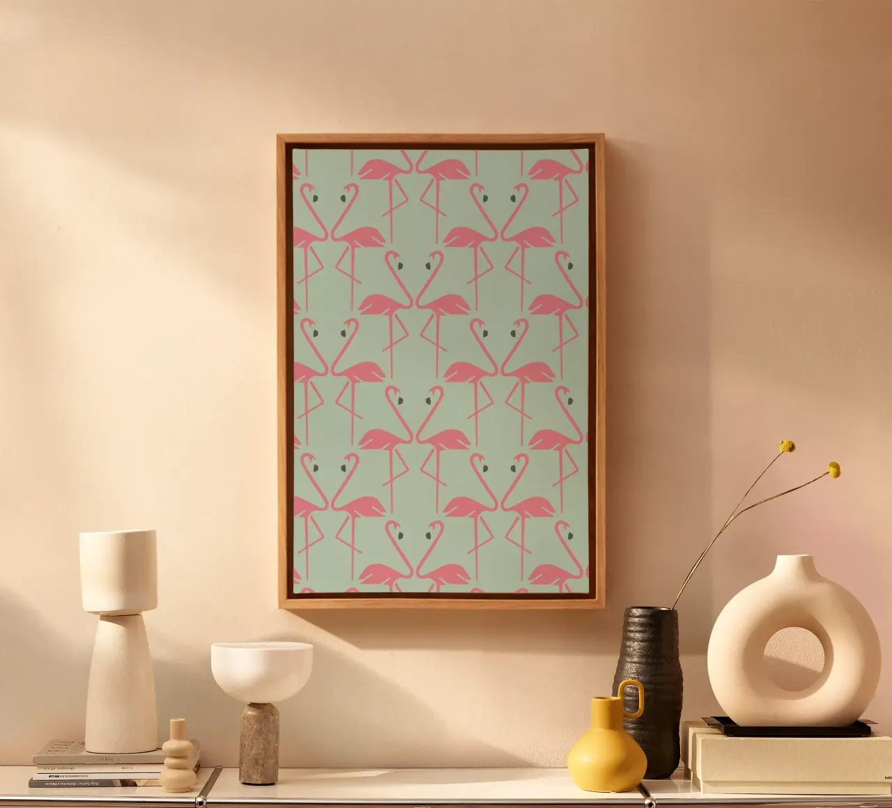 Pink Flamingos tela con Cornice a cassetta da Karin Bijlsma