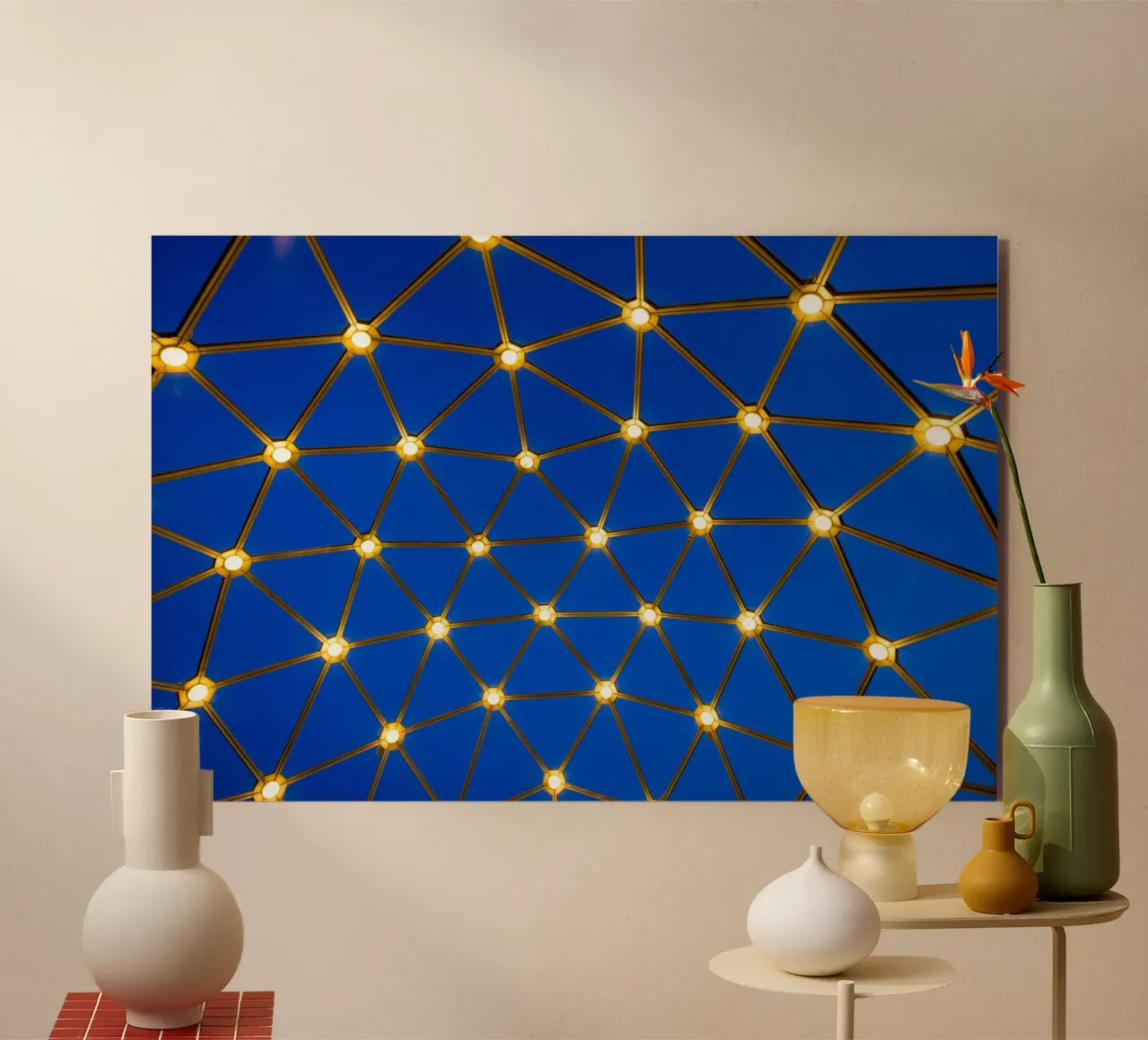 Lamps on blue background alu-dibond by anderm