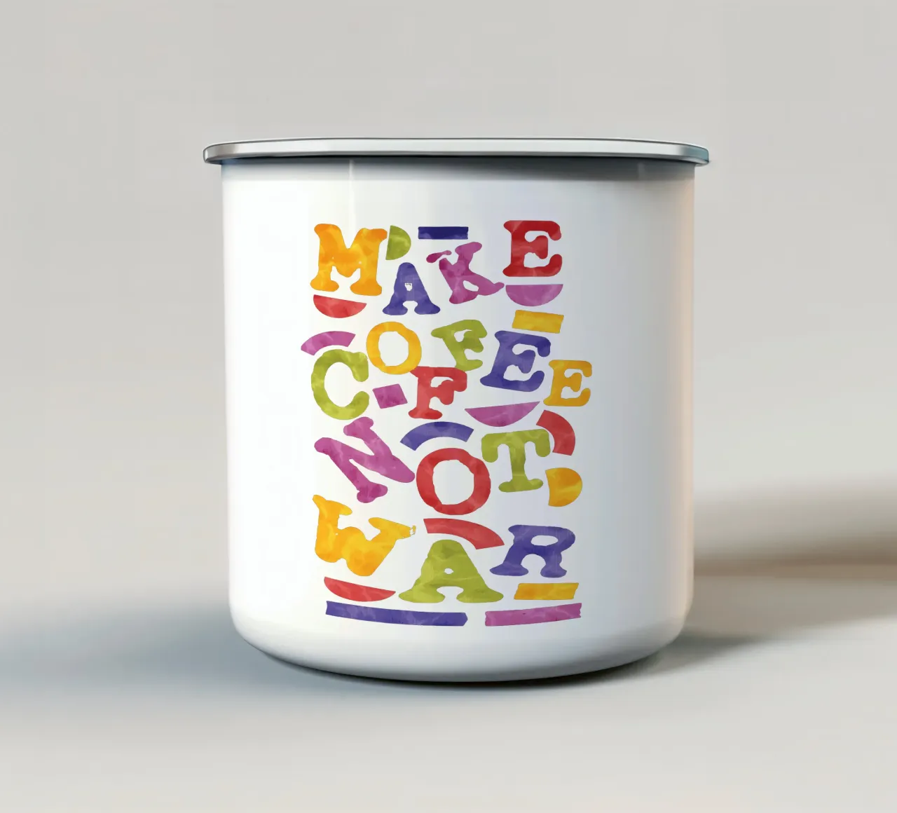 Make Coffee Not War enamel mug by Gunawan Rb