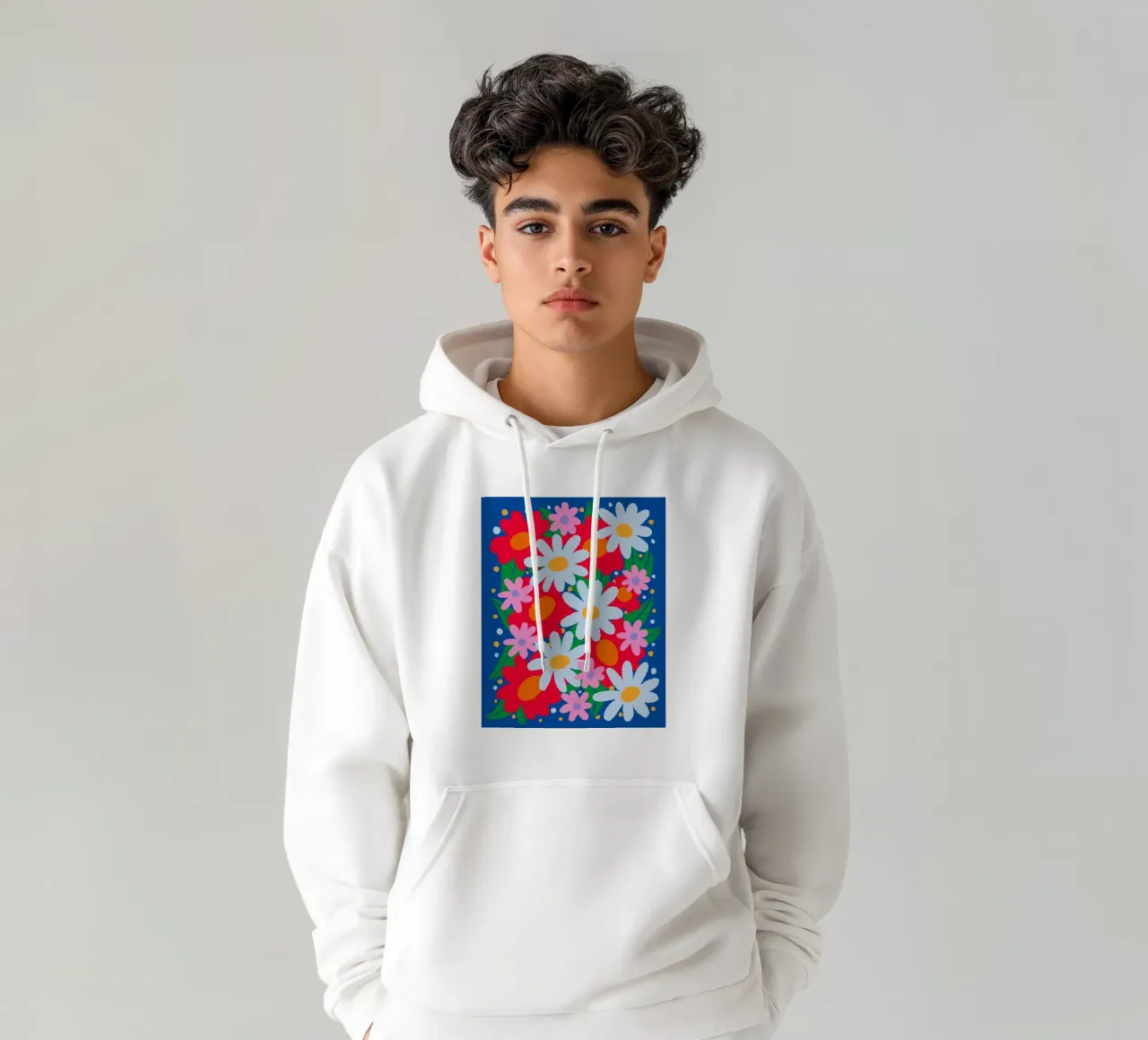 Flores de colores vivos sudadera con capucha de Wackapacka